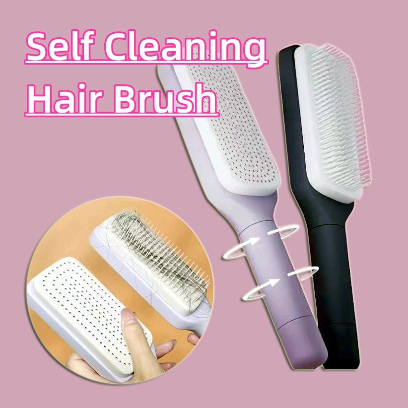 PureGlow self-cleaning 4-in-1 hair brush with ergonomic handle and multiple brush types for versatile hair styling.