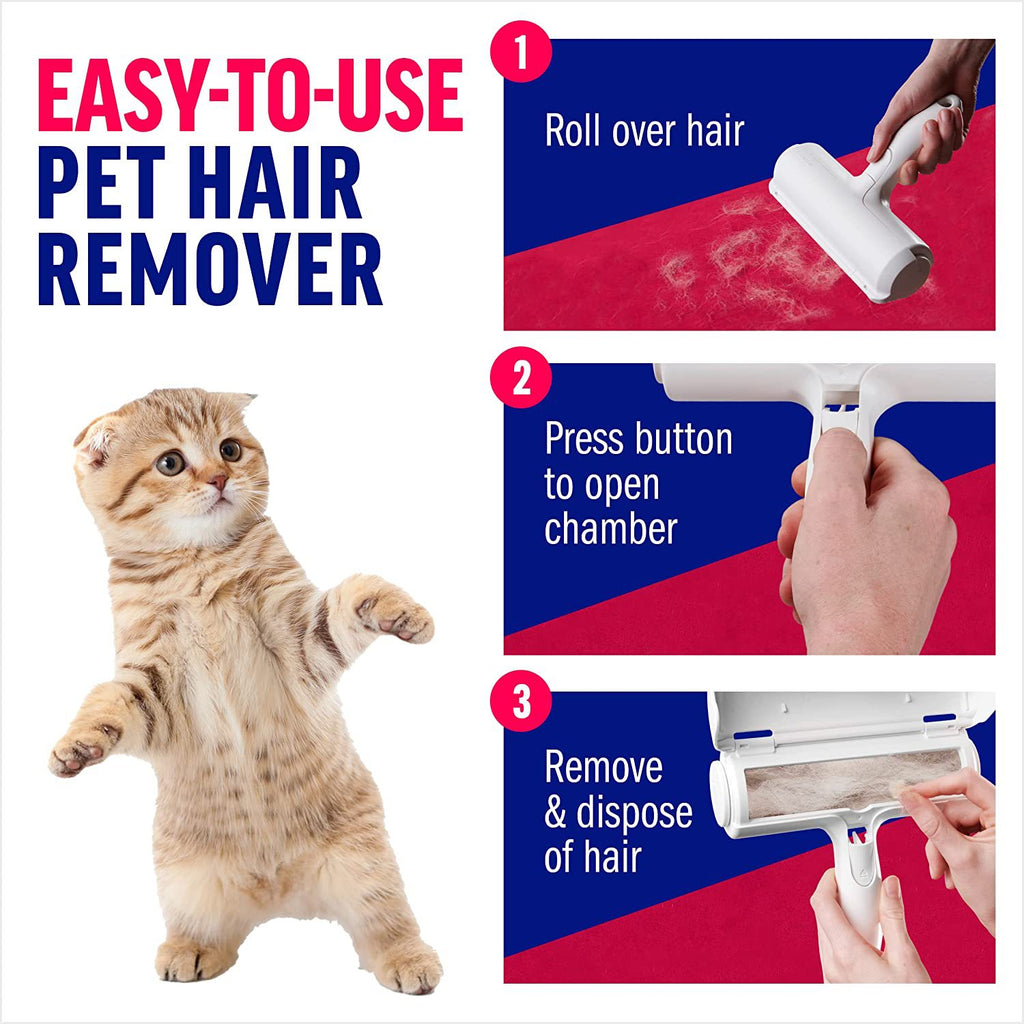 Reusable Pet Hair Remover Roller by PureGlow, compact pet supplies tool with sticky rollers for removing pet hair from furniture and clothing.