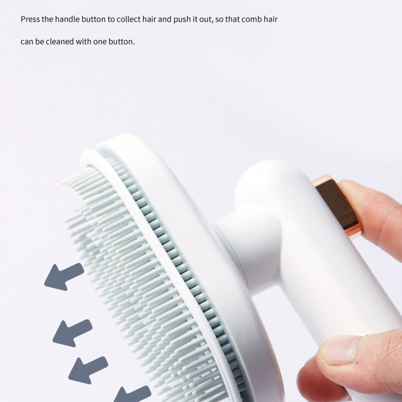 PureGlow self-cleaning pet hair brush with ergonomic handle and hair removal mechanism for easy cleaning.