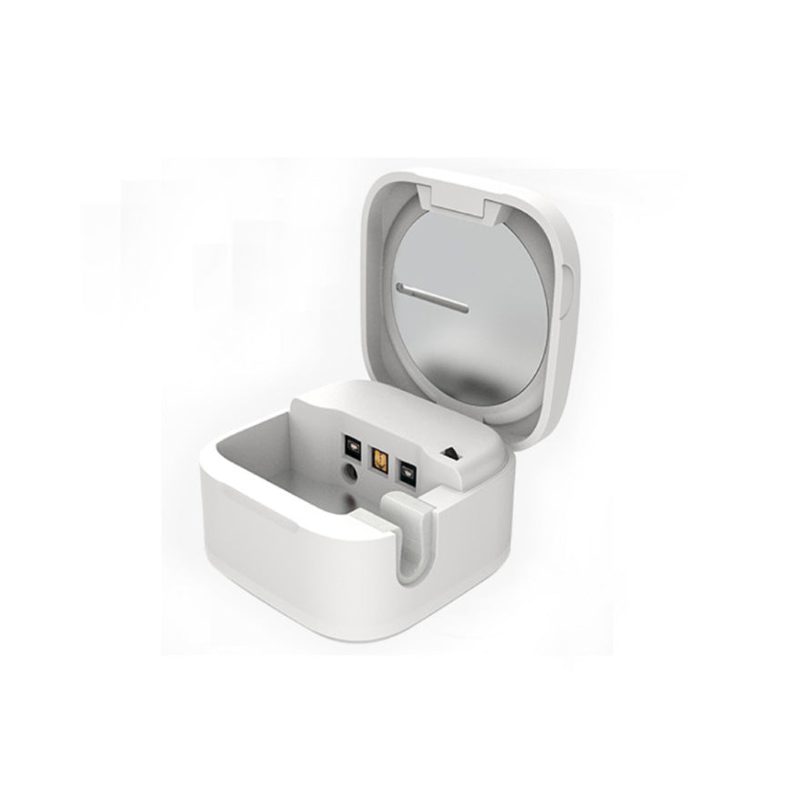 PureGlow UV toothbrush sterilizer box for oral care, with a sleek design and transparent lid for easy toothbrush sterilization.