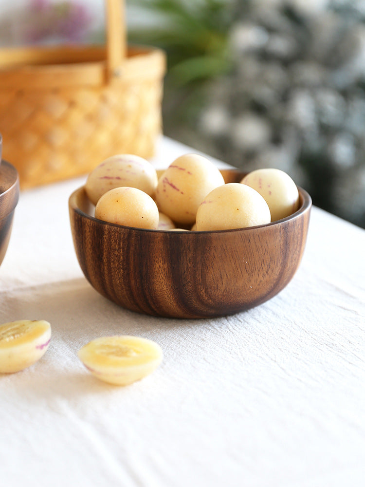 LuxeGlow Essentials wooden fruit and salad bowl for kitchen, household food container, natural wooden utensils, large size