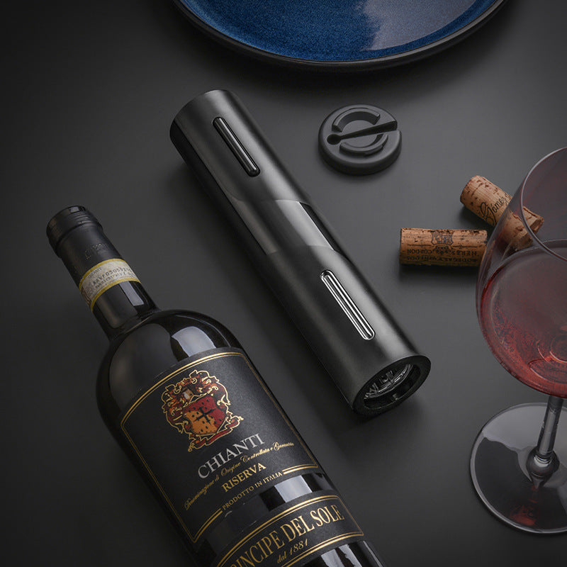 PureGlow rechargeable electric wine opener with ergonomic handle and foil cutter, bar accessory for effortless wine bottle opening.