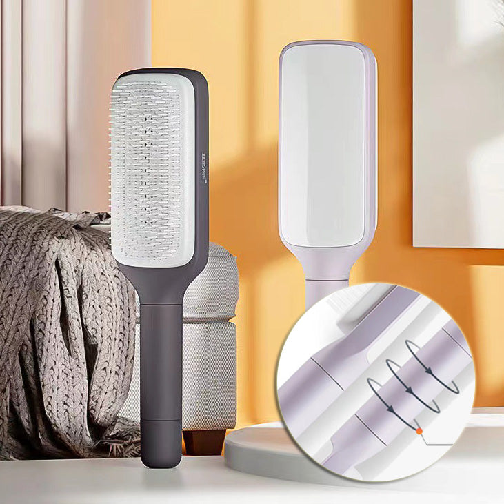 PureGlow self-cleaning 4-in-1 hair brush with ergonomic handle and multiple brush heads for versatile hair styling and detangling.