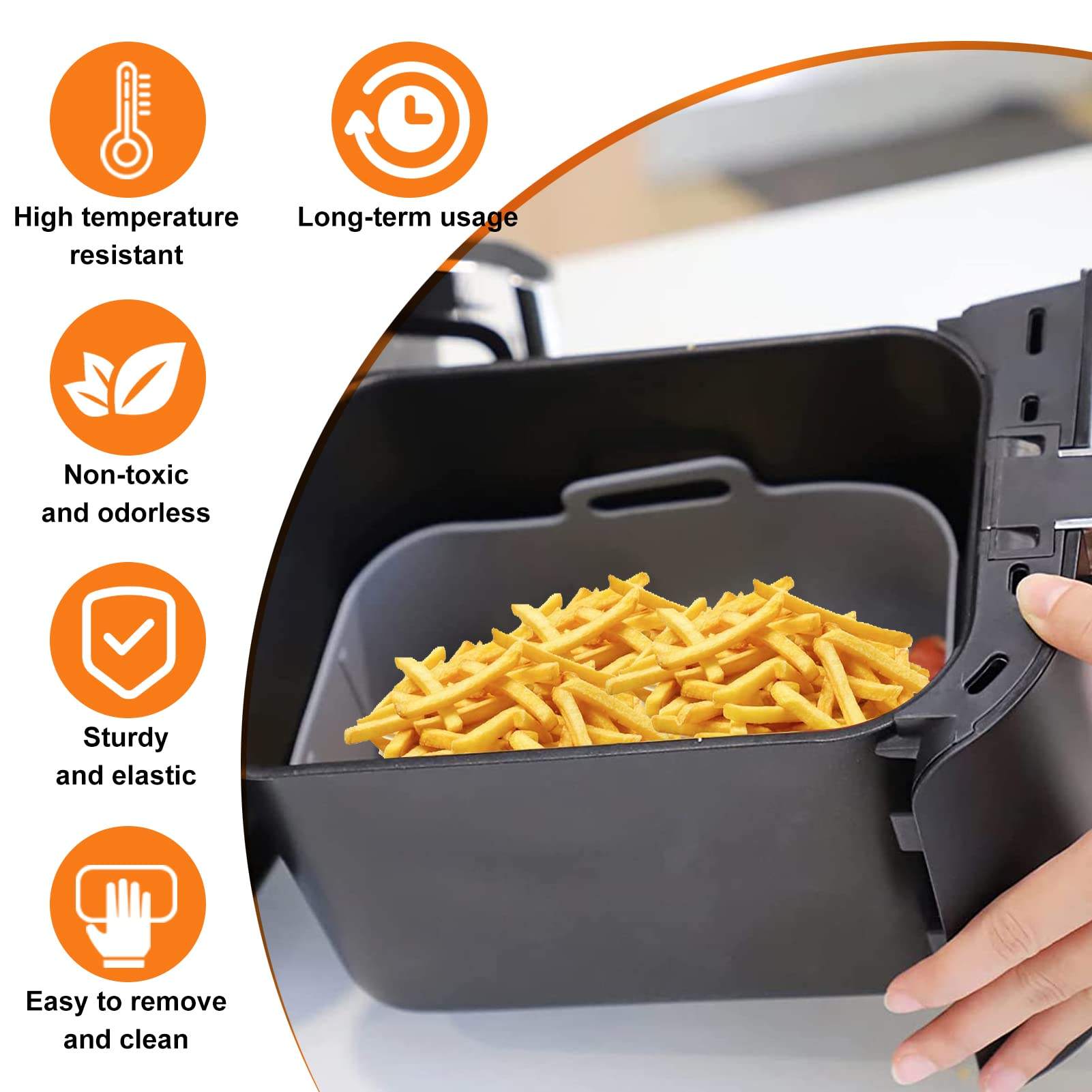 Reusable silicone air fryer liner from PureGlow, kitchen accessory designed to prevent food sticking and simplify cleaning.