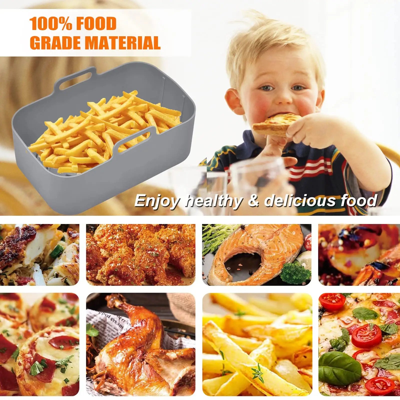 PureGlow reusable silicone air fryer liner in bright red, flexible kitchen accessory for easy air fryer basket lining and cleaning