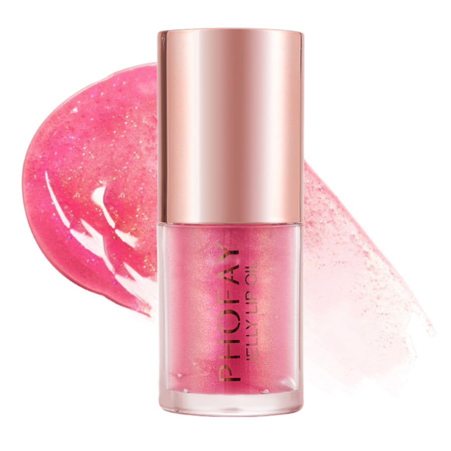 LuxeGlow Essentials PHOFAY Jelly Lip Oil in a clear tube, shiny, smooth texture, designed for glossy lip hydration and care.
