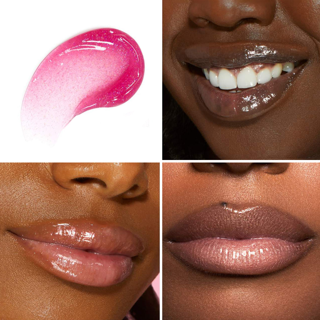 LuxeGlow Essentials PHOFAY Jelly Lip Oil in a clear container with a doe-foot applicator, designed for hydrating and nourishing lips.