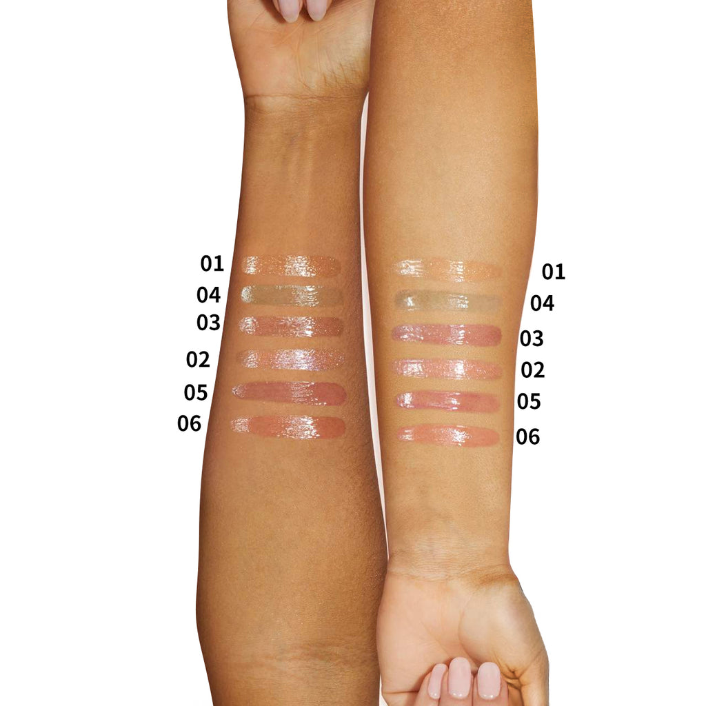 LuxeGlow Essentials PHOFAY Jelly Lip Oil in a clear tube with a doe-foot applicator, glossy finish, and vibrant pink hue.