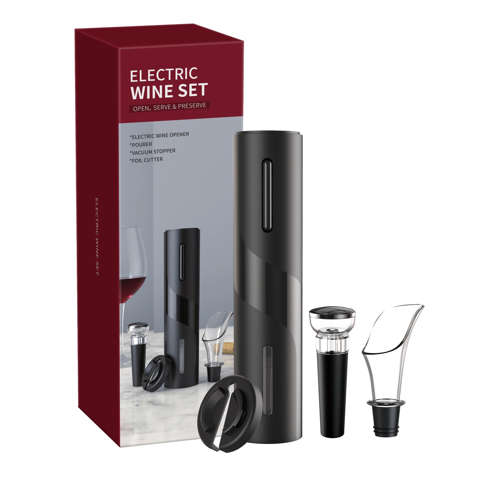 PureGlow rechargeable electric wine opener with ergonomic handle and charging base for effortless uncorking of wine bottles.