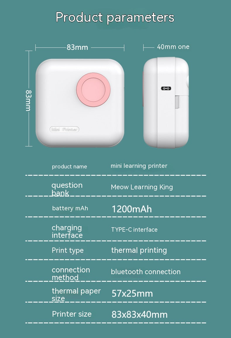 PureGlow mini thermal printer for photos, small portable device with paper roll and control buttons, compact photo printing solution.