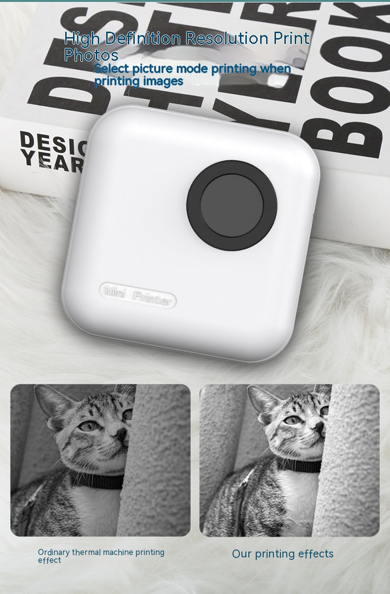 PureGlow mini thermal printer, small portable photo printer with compact design and thermal printing technology.