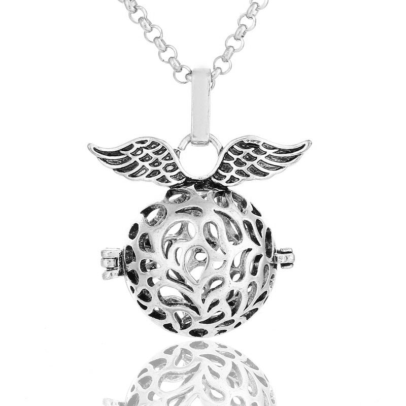 PureGlow Rose Angel Wings aromatherapy necklace featuring delicate rose-shaped pendant and adjustable chain.