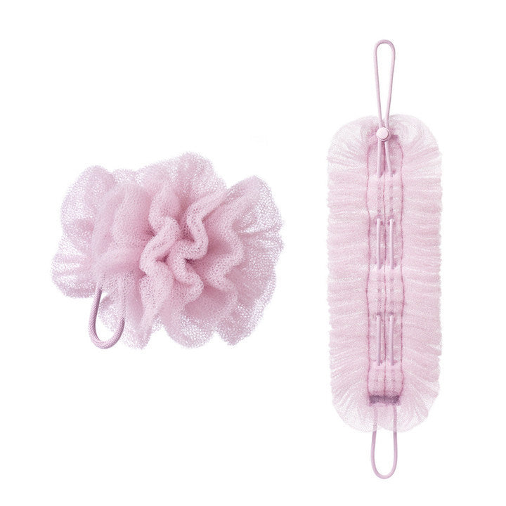 PureGlow stretchable loofah bath towel showing its soft, flexible texture for effective exfoliation and bathing comfort.