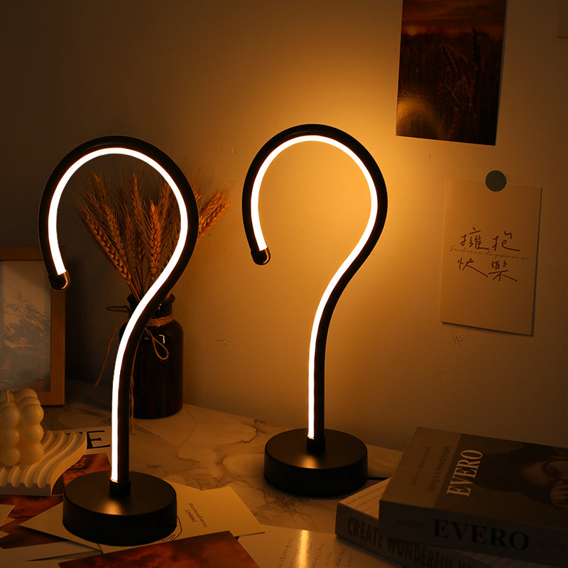 LuxeGlow Essentials 2-piece question mark shape table lamps with USB, three-color dimming, ideal for home desk or decorative lighting.
