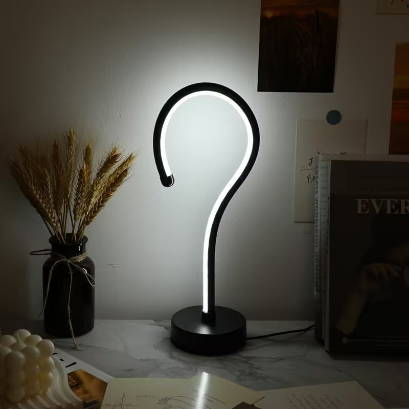 LuxeGlow Essentials 2PC question mark shape table lamps with USB, three-color dimming, desktop home decor lighting.