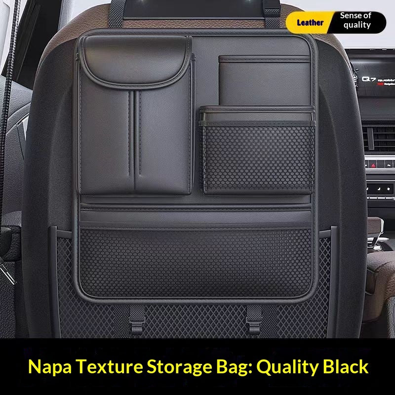 PureGlow car seat organizer storage bag hanging in a vehicle with multiple compartments for easy access to essentials