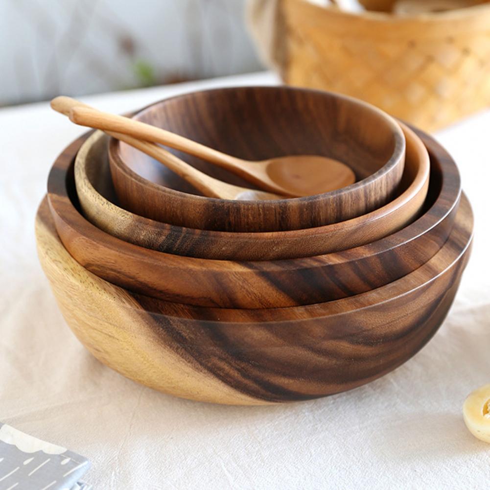 LuxeGlow Essentials wooden fruit and salad bowl for kitchen, natural finish, suitable for home or restaurant use.