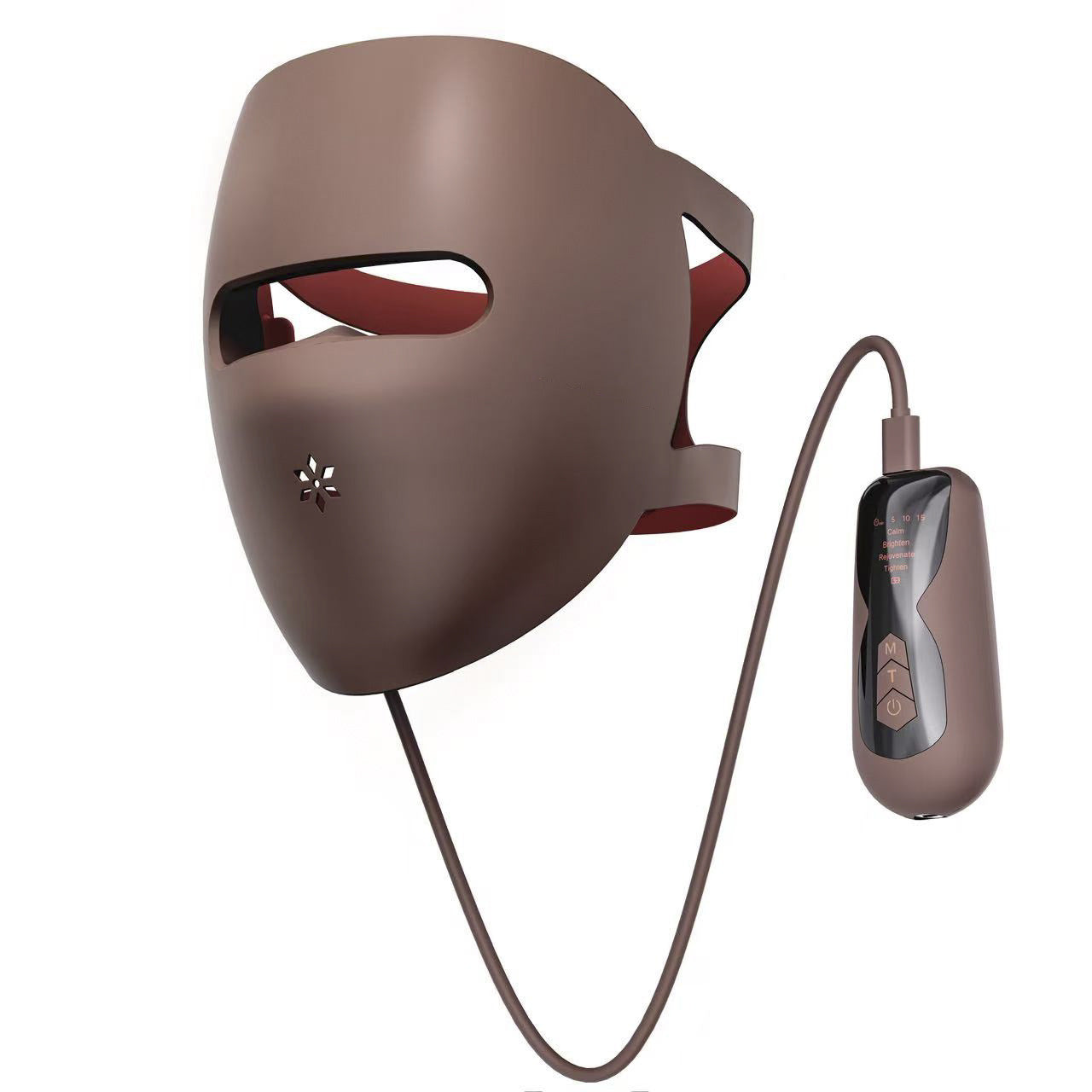 LuxeGlow Essentials silicone facial mask device with LED light therapy for skin care, in a sleek black design for beauty and personal care.