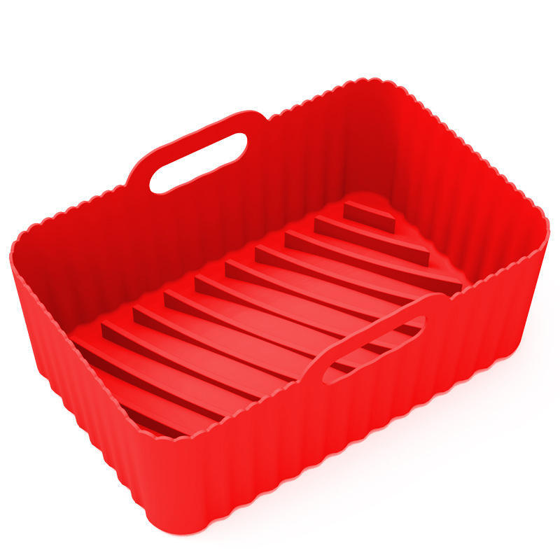 PureGlow reusable air fryer silicone liner in a kitchen setting, showcasing a flexible, non-stick silicone liner for air fryer baskets.