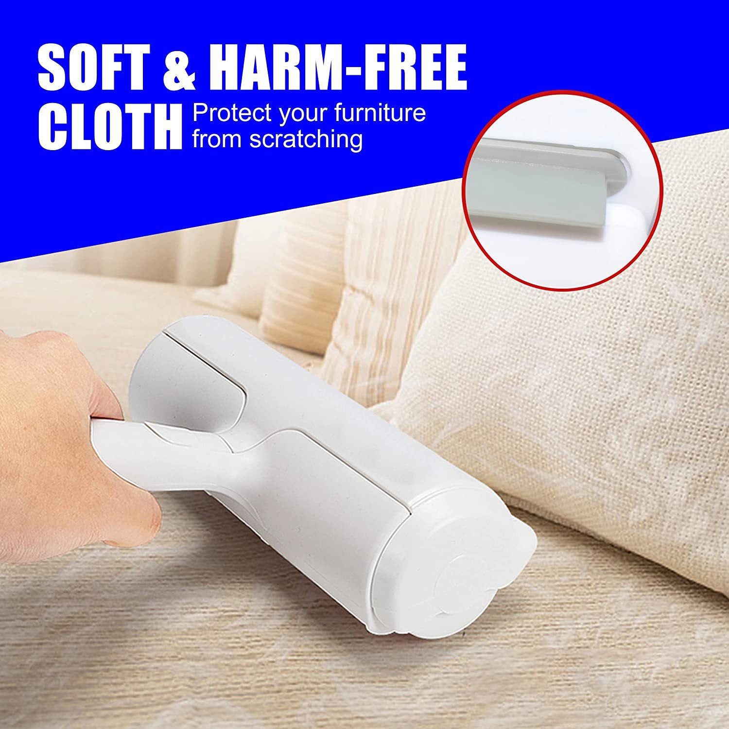 PureGlow reusable pet hair remover roller with replaceable adhesive sheets for removing pet hair from clothing and furniture.