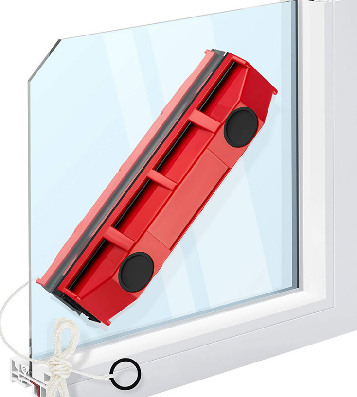 PureGlow magnetic window cleaner with double-sided cleaning pads for easy, streak-free window washing.