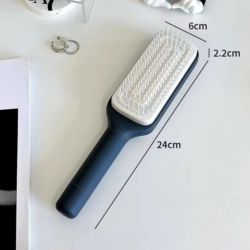 PureGlow Self-Cleaning 4-in-1 hair brush with ergonomic handle and multiple styling features, designed for easy hair grooming.