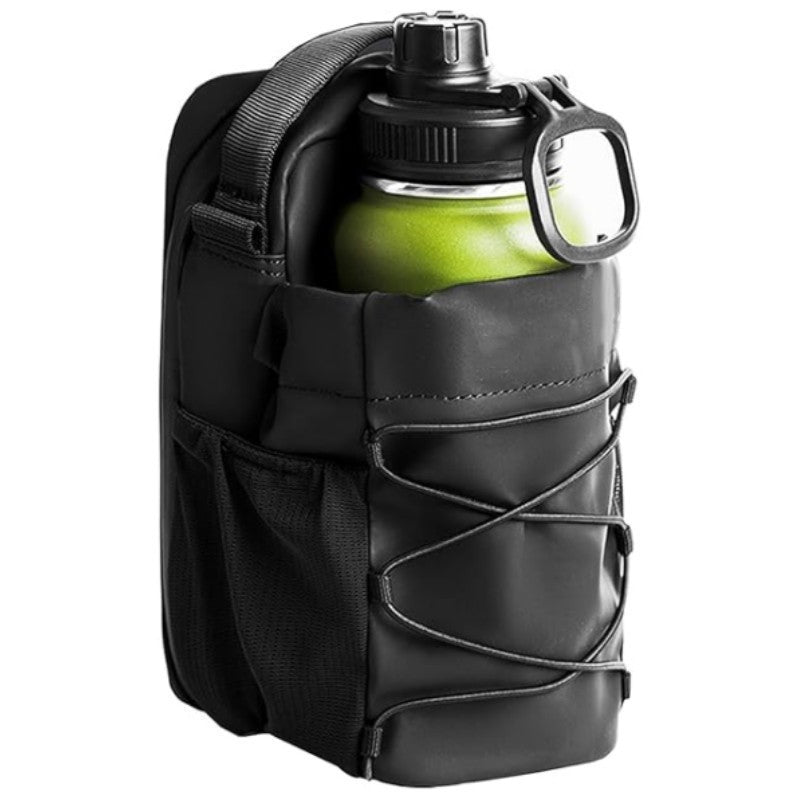 PureGlow magnetic gym water bottle bag attached to fitness gear, showcasing a durable sports accessory for workout hydration.