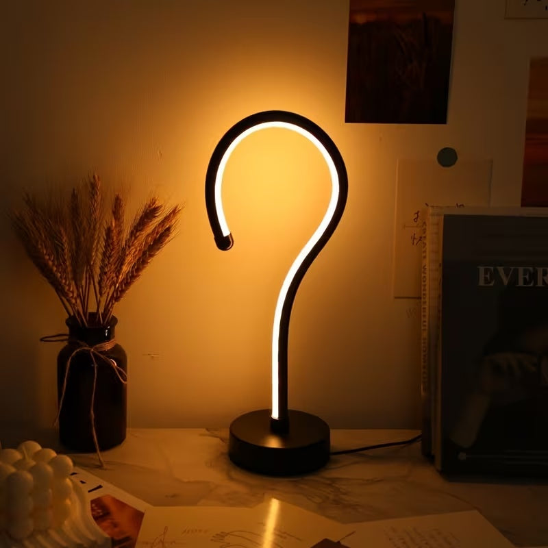 LuxeGlow Essentials 2-piece question mark shape table lamps with USB, three-color dimming, decorative home and desk lighting.