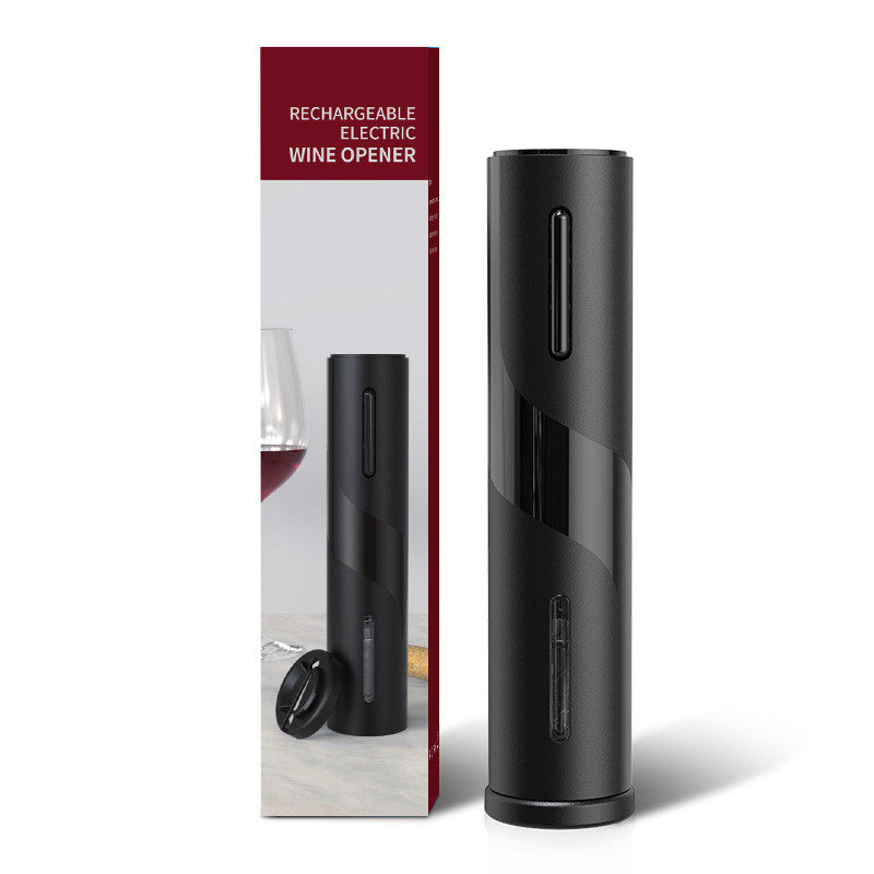 PureGlow rechargeable electric wine opener with sleek design, battery pack, and foil cutter for easy wine bottle opening.