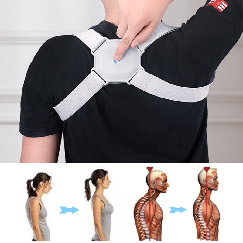 PureGlow smart posture corrector worn over shoulders for improved posture and back support.