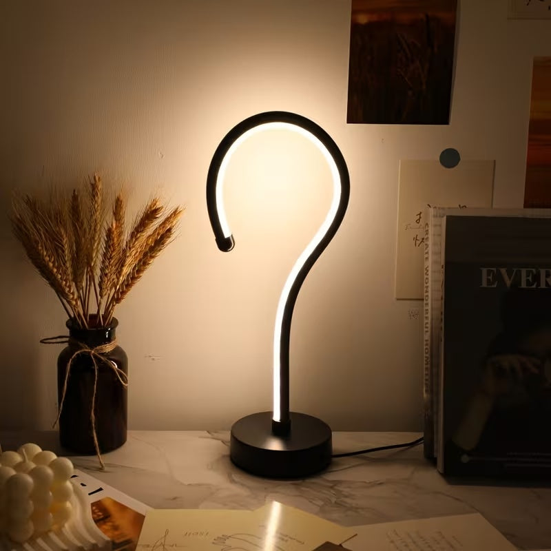 LuxeGlow Essentials 2-piece question mark shape table lamps with USB, three-color dimming for home or office decor.