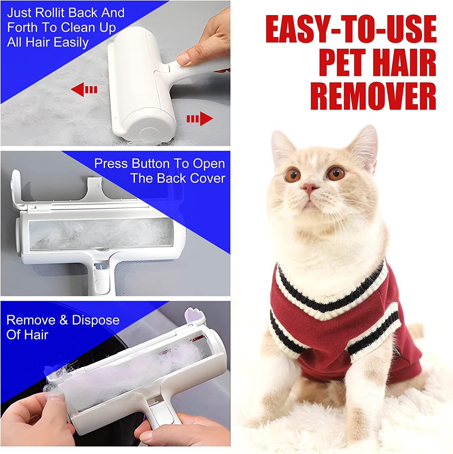 PureGlow reusable pet hair remover roller with textured surface for quick pet hair removal from furniture and clothing.