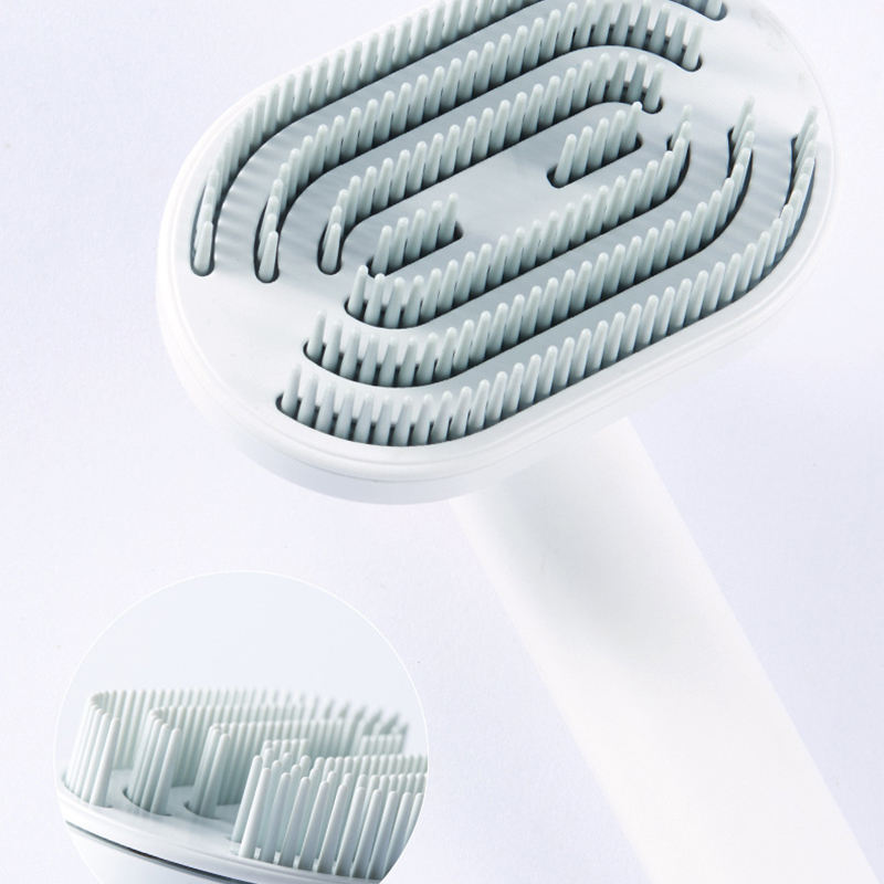 PureGlow self-cleaning pet hair brush with ergonomic handle and self-cleaning feature for effective pet grooming.