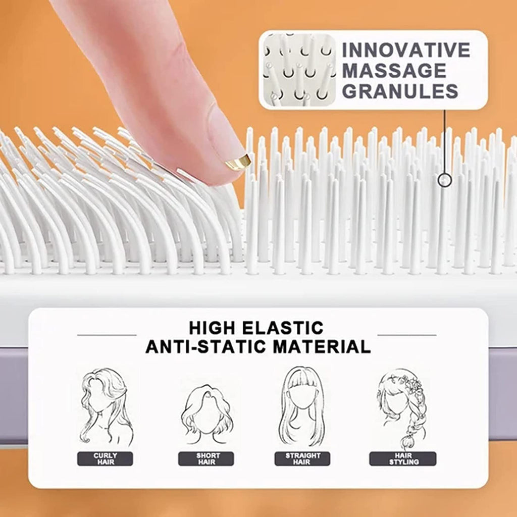 PureGlow self-cleaning 4-in-1 hair brush with ergonomic handle and detachable combs, designed for versatile hair styling and easy cleaning.