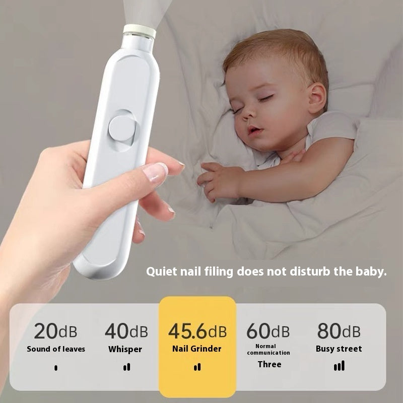 PureGlow electric baby nail trimmer with soft grinding head for safe, gentle nail care for infants and toddlers.