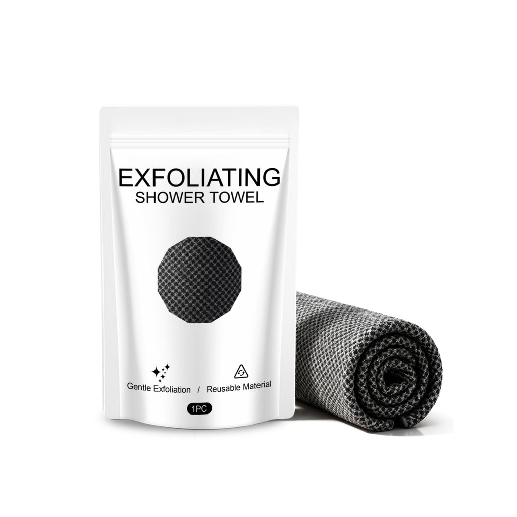 PureGlow exfoliating antibacterial shower towel with textured surface for cleansing and hygienic shower accessories.