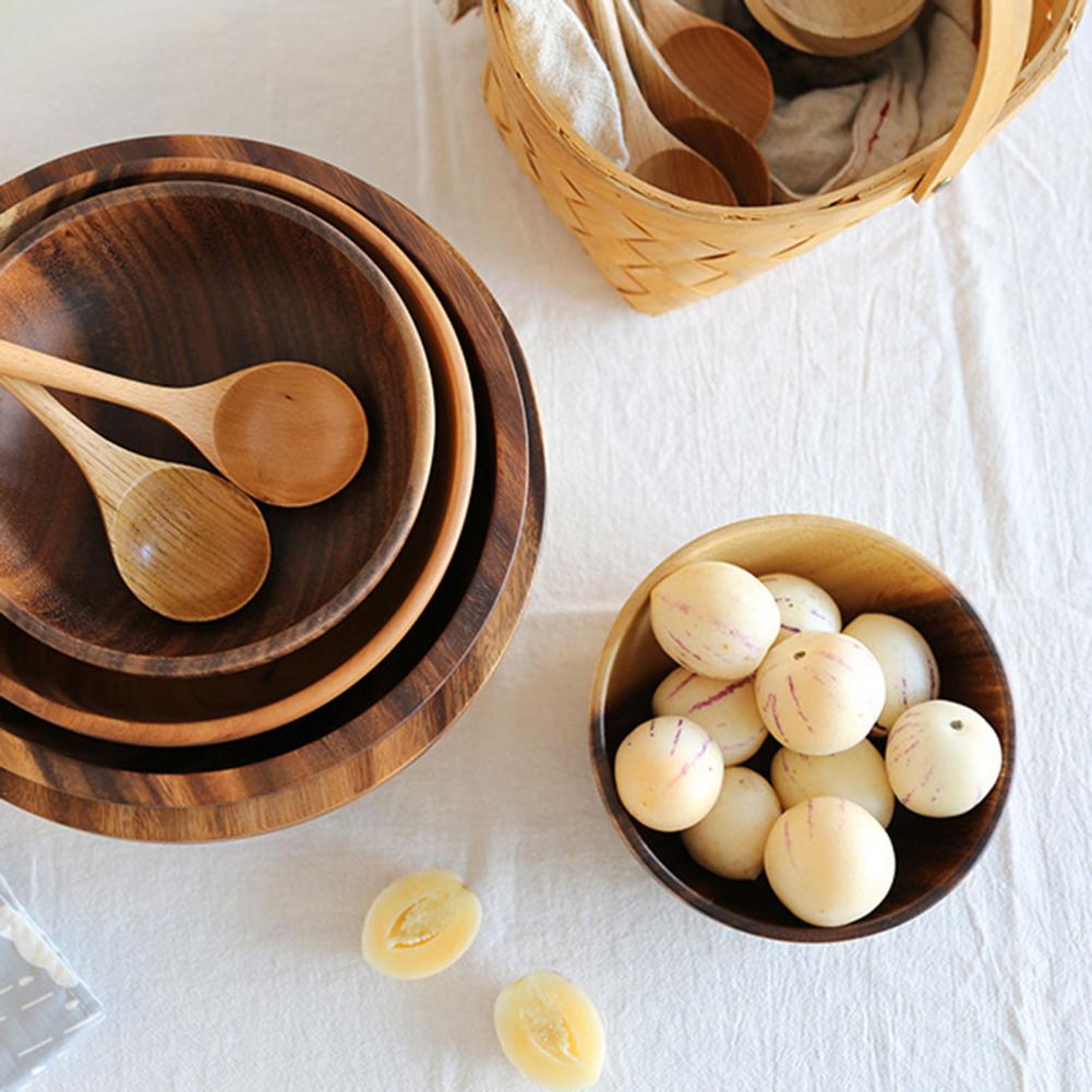 LuxeGlow Essentials wooden fruit and salad bowl for kitchen, natural wood finish, perfect for home or restaurant food serving.