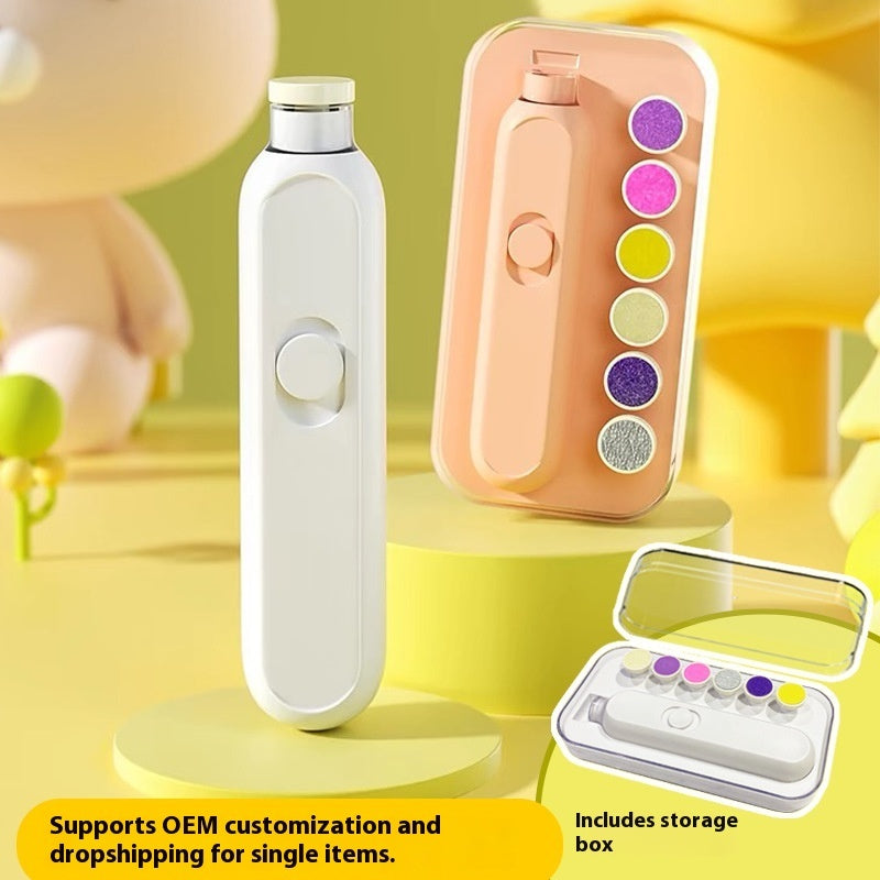 PureGlow electric baby nail trimmer with safety guard, designed for gentle infant nail care and smooth trimming.