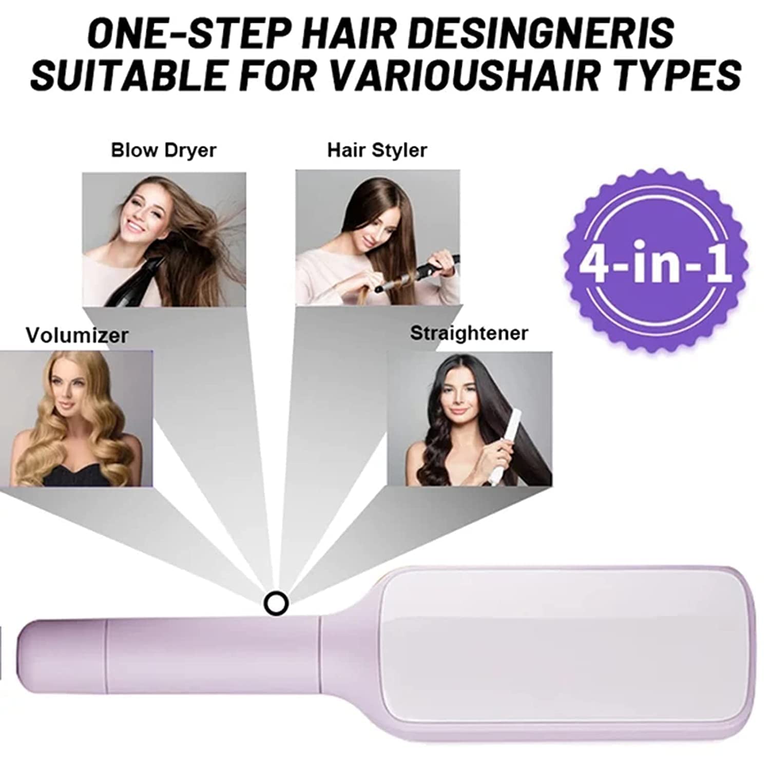 PureGlow self-cleaning 4-in-1 hair brush with ergonomic design, versatile hair accessories for styling and detangling.