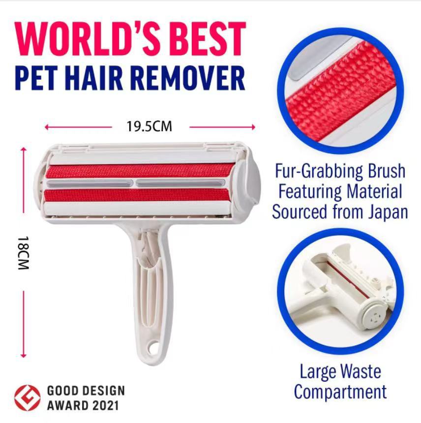 PureGlow reusable pet hair remover roller with handle, designed for effectively removing pet fur from furniture and clothing.