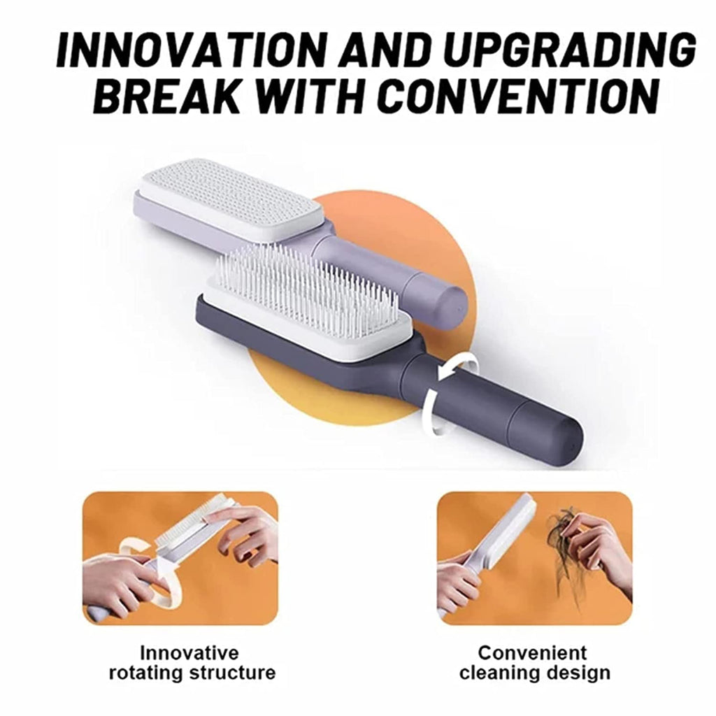 PureGlow self-cleaning 4-in-1 hair brush with ergonomic design and versatile styling features, ideal for smooth hair grooming.