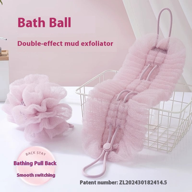 PureGlow stretchable loofah bath towel in soft, textured fabric for gentle exfoliation and comfortable bathing.