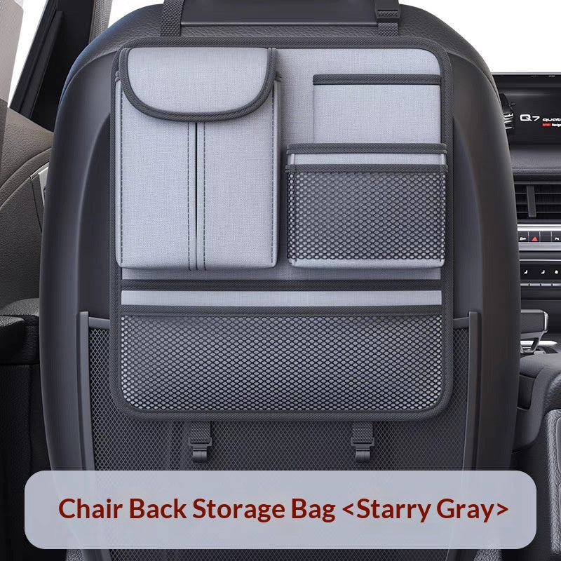 PureGlow car seat organizer storage bag with multiple compartments hanging on a car seat for easy access and organization.